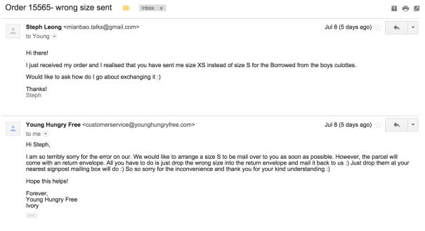 Actual email conver. between YHF rep and I regarding an error in my order.